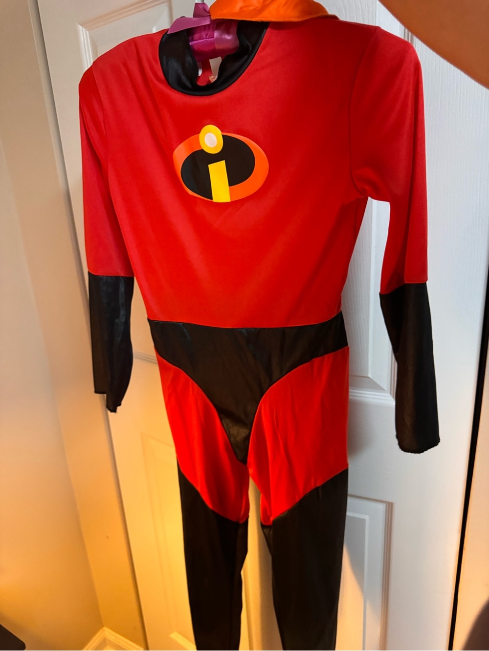 Disguise Red and Black Superhero Jumpsuit with Iconic Emblem